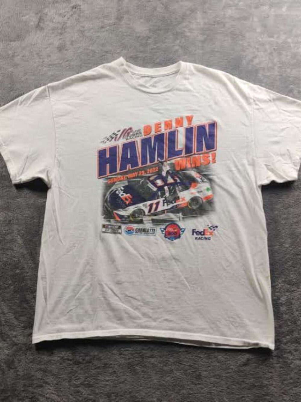 VTG Y2K Denny Hamlin Shirt Mens XL White Short Sleeve NASCAR FedEx Race Cars USA